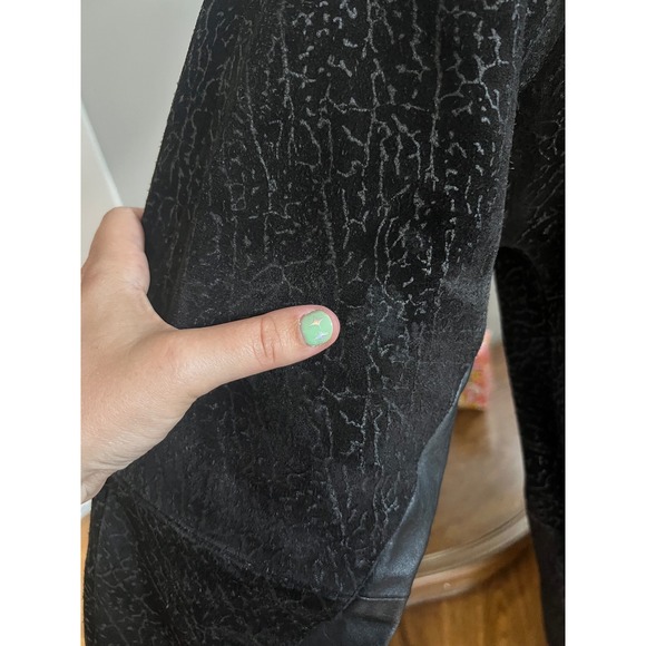 Vintage 1980s Leather Coat Black Embossed Detail Oversized Blazer Jacket- size M - Picture 5 of 7